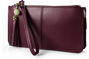 befen Wristlet Bags Women's Genuine Leather Wristlet Clutch Cell Phone Bag Ladies Purse with Tassel Wrist Strap & Card Slots, Zip Pocket Coins Compartment