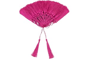 VAPKER 100 Pieces Dark Pink Tassels 13cm/5-Inch Silky Handmade Soft Tassels Floss Bookmark Tassels with 2-Inch Cord Loop for Jewelry Making, DIY Projects, Bookmarks