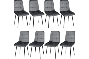 JIJIAN 8er Set Esszimmerstühle, Küchenstühle mit Samtstoff und Schwarzen Metallbeinen, Schachbrettmuster, Stühle für Esszimmer Wohnzimmer Schlafzimmer Küche Lounge Rezeption