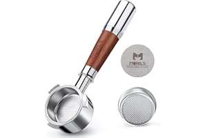 MORILS Portafiltro Sin Fondo 54mm, Compatible con Cafeteras Espresso Breville 54mm 870/878/880 - Portafiltro de Acero Inoxidable con Cesta Portafiltro Para 1 taza Mango de Empalme en Madera y Metal