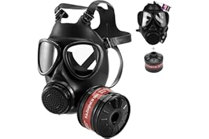 RANKSING Atemschutzmaske Vollgesicht Wiederverwendbare Gasmaske mit P-A-2 40mm Aktivkohlefilter Kanister Schwarz Gummi Russische Maske für industriellen Heimgebrauch und Überleben