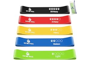Hose-pro Resistance Bands Set [Set of 5] - Skin-Friendly Natural Rubber Exercise Bands with 5 Resistance Levels (5-40lbs) for Home Gym, Physio, Yoga & Strength Training - Includes Travel Bag