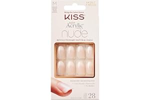 KISS Acrylic French Nude Nails - Graceful - Kit completo con colla per unghie finte corte, coffin shape e colore nude. Manicure duratura fino a 7 giorni.