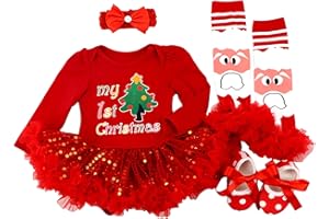 BabyPreg Bébés filles Ma première robe de Noël Père Noël Costume Party 4PCS