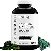 Espirulina y Chlorella 3000 mg. 240 comprimidos veganos para casi 3 meses | Proteina Natural de algas Espirulina y Chlorella.