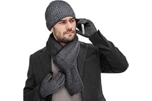 Wisolt 3-częściowy zestaw zimowa ciepła dzianinowa czapka beanie szalik ekran dotykowy rękawiczki zestaw dla mężczyzn