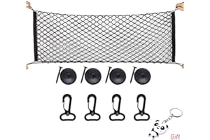 nuoshen Cargo Nylon Net, 4 Hooks Car Trunk Universal Cargo Net Elastic Nylon Mesh Storage Organizer Car Net for Kids Luggage for SUV,Truck Bed or Trunk, Black