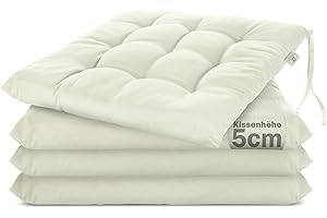 Brandsseller 4er Set Stuhlkissen 40x40x5 cm Sitzkissen Polster Stuhlauflage mit Haltebändern Dekokissen für Indoor Outdoor gesteppt - Weiß