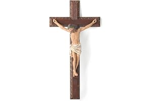 BC Catholic Crucifix Wall Cross Jesus Christ Cross Religious Gift Wood Carving 12" Tall Hand Painted by Buildclassic