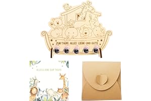 Virtue Yun Geldgeschenk zur Taufe, Holz-Arche Noah mit Tieren, inklusive Karte und Umschlag, Taufgeschenke für Mädchen und Jungen (20x16cm)