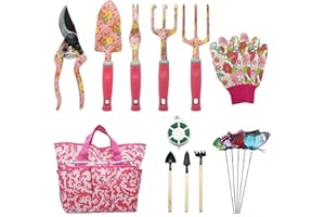 MQFORU Gardening Gifts for Women, 16 PCS Garden Tools Set, Floral Garden Hand Tool Kit with Gloves, Large Handle Storage Tote, Gifts for Mother, Lady, Christmas, Birthday