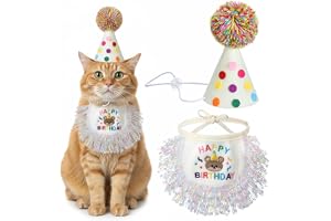 Tyqour Födelsedagshatt för hund katt och bandana halsduk, hund födelsedags outfit, katt födelsedagsfest dekorationer set för