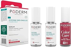 PODERM - LOT 3 PRODUITS | MYCOSE ONGLE TRAITEMENT PURIFIANT + BOOSTER - 2 Best Sellers pour soigner les ongles jaunes et abimés + Vernis Tea Tree camoufle les ongles abimés | Swiss Made