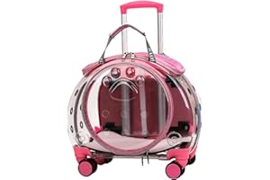 Saterkali Haustier-Tragetasche mit Rollen, transparenter Katzenrucksack, Blasen, Outdoor, Haustier-Tragetasche, Rolltasche mit Matte, Katzenhütte, Trolley-Tasche für Katzen und Hunde, Rosa