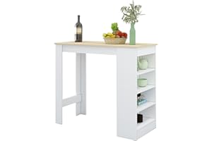 BESTWANTED Kitchen Bar Table,Counter Breakfast Dining Breakfast Narrow Table,Kitchen High Table with 4-Tier Storage Shelf for Kitchen,Dining Room