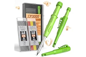 Nicpro CP3000 Carpenter Pencil with Sharpener, Mechanical Pencils Set with 19 Refills, Deep Hole Marker for Construction, Heavy Duty Woodworking Pencils, Carpenter Tools for Architect Marking (Green)