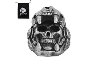 BOXOB Silbato de la Muerte Azteca, Diseño de Calavera Quetzalcóatl Más 125 Decibeles Sonido Humano Auténtico Silbatos Guerra Gritos Reales Incluye Bolsa con Cordón Regalos Coleccionables (Plata)