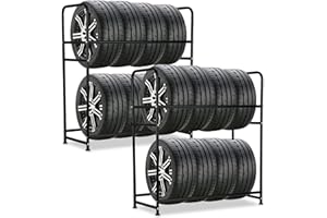 Jopassy Scaffale per pneumatici 8 pneumatici, 2 supporti per pneumatici 107 x 46 x 117 cm, albero per pneumatici auto, capacità di carico 180 kg, scaffale per cerchioni con copertura per pneumatici,