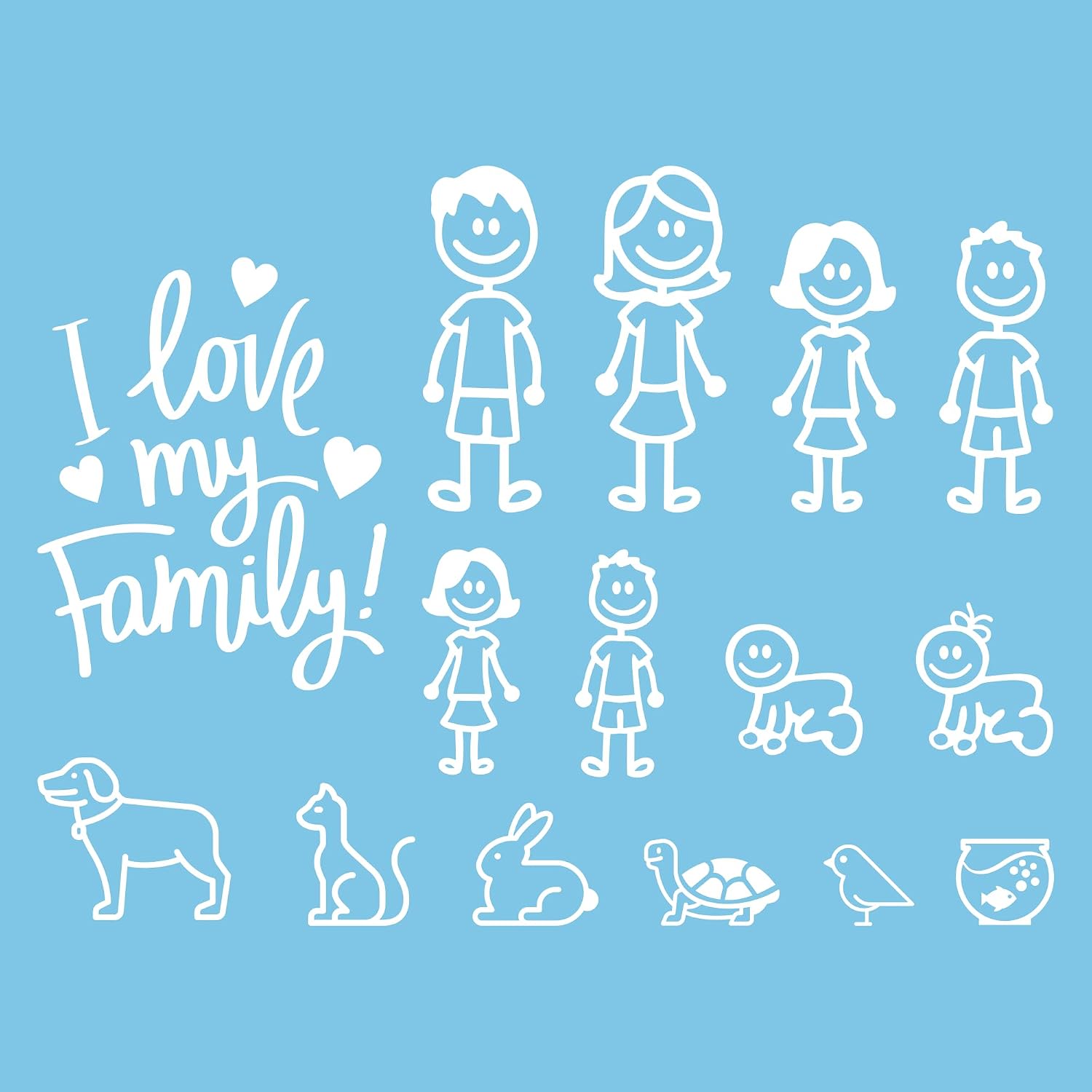 Autodomy Pegatinas Familia Feliz Pack de 15 Adhesivos Calcomanias Stickers para Coche | Adhesivos Coche Familia | Color Blanco