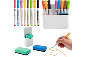 KAHOUI 14 Piezas Juego de Rotuladores Pizarra Blanca, 8 Rotulador Pizarra Blanca Borrables No Tóxicos, 2 Portalapices Magnético, 4 Borrador Pizarra Blanca Magnetico, para Escuelas Hogares Oficinas