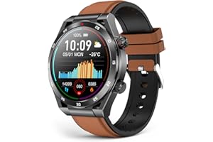 EarlySincere Smartwatch Uomo Donna, Orologio Fitness con Pressione Sanguigna/Sonno, Smartwatch da 1,39", Impermeabile IP67 per Android iOS Pelle Marrone