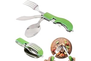 WASYPLSFOI Couvert Couverts Camping Vaisselle Popote Fourchettes Couteau Materiel Pliable Bivouac Accessoires Gadget Kit pour Voyage, 4 en 1 Vert