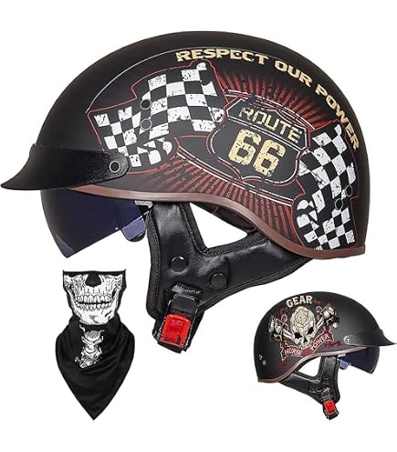 ACLFFSHOP Demi Casque Moto Rétro Jet Homologué ECE Avec Pare-Soleil - Vintage Face Ouverte