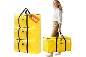 JIAWEN Large Moving Bags and Storage Bags, 95L Heavy Duty Moving Boxes with Reinforced Bottom & Wrap-Around Handles, Tear-Resistant Reusable Packing Bags for Home, College Dorm, Christmas Decor, 4 Pack