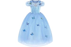 URAQT Vestido de Cenicienta, Disfraz de Princesa Cenicienta con Mariposa, Vestido de Princesa para Nñas, Elegante Vestido de Tul para Boda, Fiesta, para 3-8 años