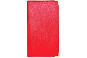 LIVAN - L601 - Porte-Chéquier Talon en Haut 2 Volets - Porte Carte - en Croute Cuir Vachette - pour Format Portefeuille (A croûte Cuir Rouge)