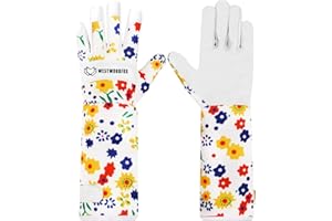 WESTWOOD FOX Skórzane rękawice ogrodnicze Długie rękawy ochronne na Rękawice robocze odporne na ciernie Przycinanie Bezpieczeństwo w ogrodzie Oddychające Trwałe Rękawic (Biały, S)