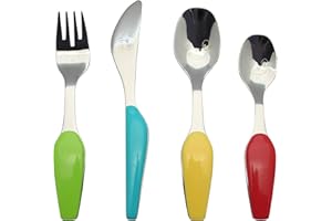EXZACT Posate per Bambini 4 Pezzi in Acciaio Inox/Posate bimbi - 1 x Forchetta, 1 x Coltelli, 1 x Cucchiai Cena, 1 x Cucchiaino da tè