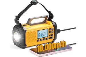 [10,000mAh Akku] Raddy SH-906 Notfallradio, tragbares Solar-Handkurbelradio mit AM/FM/SW/VHF, Taschenlampen-Leselampe, SOS, Kompass, Handy-Ladegerät für Survival im Freien
