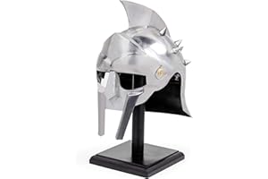 Nagina International The Great Mini Gladiator Maximum casco con soporte de exhibición, casco rennactor con correa de cuero, accesorios de Halloween para larpers