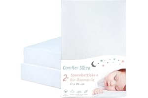 ‎COMFIER SLEEP Spannbettlaken Beistellbett aus 100% komplett natürlicher Bio-Baumwolle Spannbettlaken Chicco 51x85 in Weiss Farbe 2er-Set Ultraweich und Bequem für Ihr Baby passend für die Meisten Beistellbett