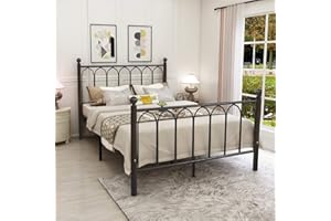 JURMERRY Double Metal Bed Frame Modern Style with Headboard and Footboard Heavy Duty No Box Spring Needed, Noise Free,Bronze