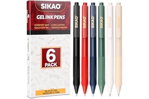 Sikao Gel Pens Black Ink, Gel Ink Rollerball Pens Multipack, Fine Point Smooth Writing Pens 0.7mm, Super Soft Grip Quick Dry Gel Ink Ballpoint Pens, Click Retractable Pens, School Office (6 Pack)