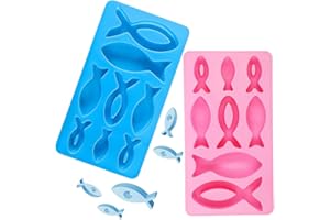 Lamkrtlp Moule en silicone en forme de poisson pour 8 cavités, pour la fabrication de savon artisanal, chocolat, bougies de savon et gelée (Bleu + Rose)