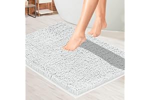 MAYSHINE Chenille Bath Mat, Non Slip Bathroom Mat for Bathroom, Absorbent & Machine Washable Toilet Mat, Soft Plush Bathroom Rug, Bathroom Accessory (White, 50x80cm)