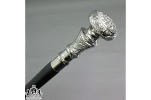 NAUTICAL GIFT STORE, Bastone da passeggio in legno antico vintage con manico in ottone argentato, Argento