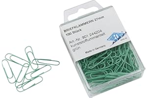 Wedo 901244204 Graffette-Clip per fogli di carta, 27 mm, confezione da 100 pezzi, in metallo, rivestimento in plastica, colore: verde