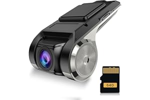 Rimoody HD USB DVR Dash Cam, DVR rejestrator jazdy DVR z nagrywaniem Loop Recording, noktowizor WDR, czujnik G, ostrzeżenie o odległości 170°, szerokokątna kamera na deskę rozdzielczą z kartą TF 64 G