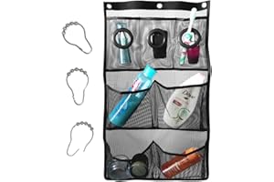 hautllaif Dusch-Organizer mit schnell trocknendem Netz, Badezimmer-Organizer mit 7 Taschen für Toilettenartikel, Shampoos, Seifen und Luffa, Shampoo Halterung für Dusche mit Tragbaren 3 Ringen