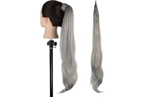 IMISSU Extensiones de cola de caballo de cabello flexible Postizos Peluca de cola de caballo para mujeres (Gris)