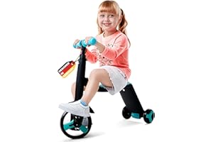 L.A. Sports 3-in-1 Kids Trike Combined Balance Bike, Tricycle & Scooter, For Children from 2 Years, Height-Adjustable Handlebars, Adjustable Wheels, Growing Children's Vehicle, Black & Turquoise