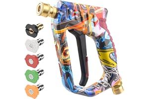 OHAYORI Hochdruckreiniger Pistole mit 5 Schnellanschluss-Sprühdüsen, M22 14 mm Innengewinde Bunte Autowaschpistole, 4000 PSI Autowaschzubehör für Böden,Wände und Autos, Gummigriff
