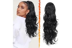 BARSDAR Przedłużenie włosów końskiego ogona, czarne ze ściągaczem dla kobiet, 50 cm, kręcone, falowane, końskie łabędź, syntetyczne treska, koński ogon, naturalny czarny