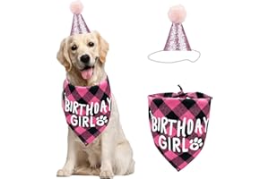 AIMICOCA Dog Birthday Bandana Hat Scarf Set, Dog Birthday Party Accessories, Dog Bandana Boy Girl Puppy Birthday Hat Scarf Classic Checked Design for Dogs (Pink)