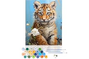 CEOVR Painting by Numbers for Adults,Tiger Canvas Oil Painting Kit Complete,Animal DIY Paint by Numbers for Adults Beginners,40x50 cm Frameless Flowers Paint by Numbers