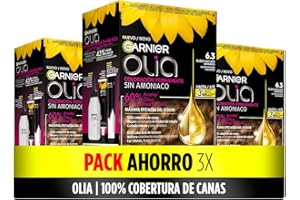 Garnier Olia - Pack de 3 coloración permanente sin amoniaco para un olor agradable con aceites florales de origen natural, color tono 6.3 rubio oscuro